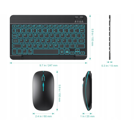 KLAWIATURA + MYSZ BLUETOOTH TECURS KB566 QWERTZ CICHA MAŁY ROZMIAR