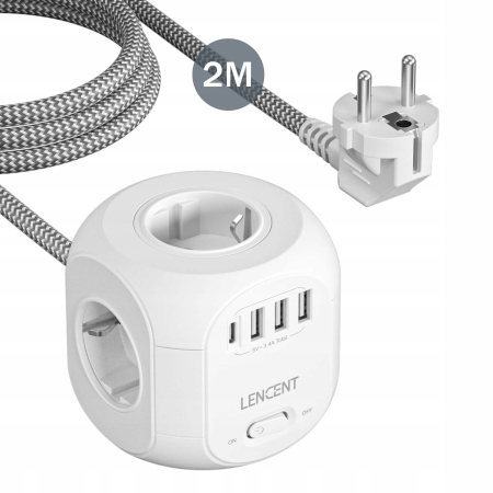 LISTWA ANTYPRZEPIĘCIOWA KOSTKA OCHRONNA 8w1 4 GNIAZDKA + 3 USB-A + 1 USB-C