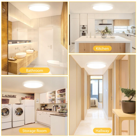 OUILA Lampa Sufitowa LED Okrągła 18W 1600LM 4000K IP44 Do Łazienki Kuchni