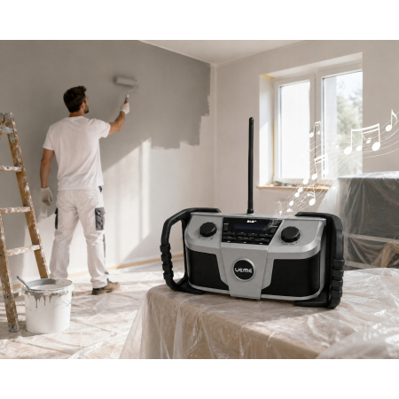 DAB Plus radio budowlane z akumulatorem , radio zewnętrzne z Bluetooth, DAB