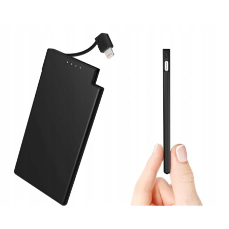 Powerbank Auskang 5000 mAh Ultra Cienki Kabel iPhone Czarny WT H362