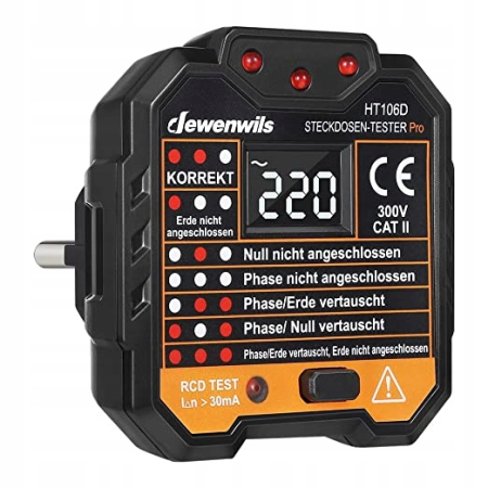 Tester gniazda z testem RCD wyświetlacz napięcia LCD DEWENWILS DHTOT02A 35