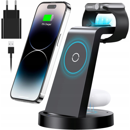 Ładowarka Bezprzewodowa 3w1 iPhone 16 15 14 Apple Watch AirPods MagSafe 18W