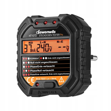 Tester gniazda z testem RCD wyświetlacz napięcia LCD DEWENWILS DHTOT02A 35