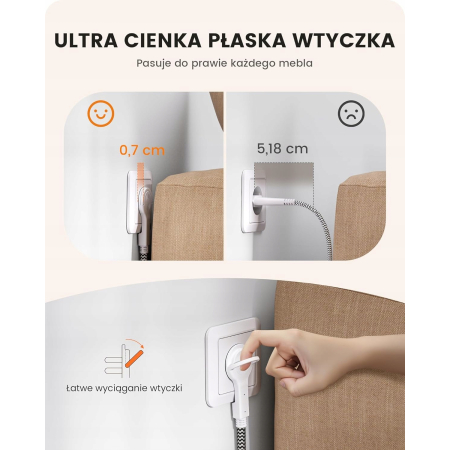 LISTWA ANTYPRZEPIĘCIOWA KOSTKA OCHRONNA 8w1 4 GNIAZDKA + 3 USB-A + 1 USB-C