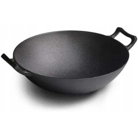 PATELNIA WOK ŻELIWNA Głęboka 36 cm Duża na Indukcję Kuchenkę i Ognisko