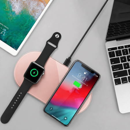 Ładowarka Indukcyjna 2w1 Qi do iPhone Apple Watch AirPods Różowa Te-Rich