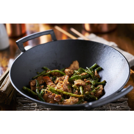 PATELNIA WOK ŻELIWNA Głęboka 36 cm Duża na Indukcję Kuchenkę i Ognisko