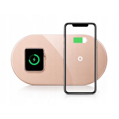 Ładowarka Indukcyjna 2w1 Qi do iPhone Apple Watch AirPods Różowa Te-Rich